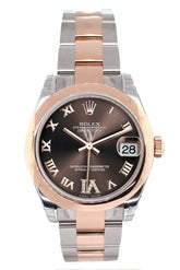 Rolex Datejust 31 Chocolate Roman Large Vi Set With Diamond Dial 18K Rose Gold Two Tone Ladies Watch